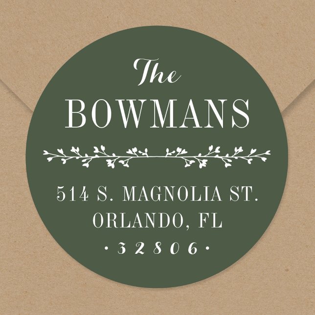 Holiday Green Family Name Return Address Classic Round Sticker (Creator Uploaded)