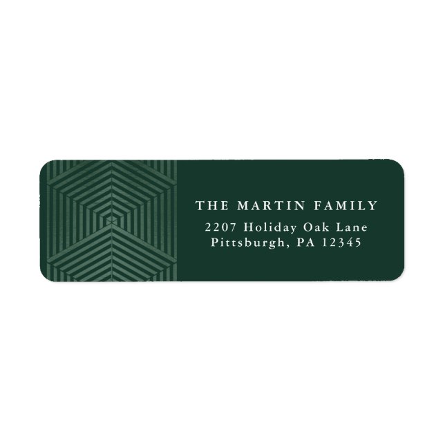 Holiday Green Geometric Christmas Return Address Label (Front)