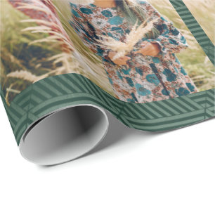 Holiday Green Geometric Print Photo Christmas Wrapping Paper