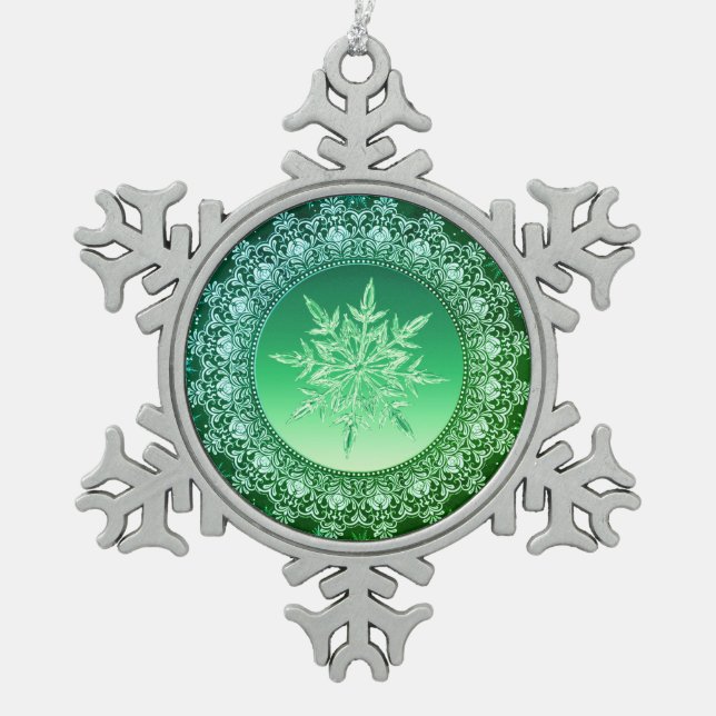 Holiday Green Ice Snowflake Ornament (Front)