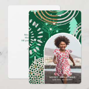 Holiday Green Merry Christmas Photo with Message Card