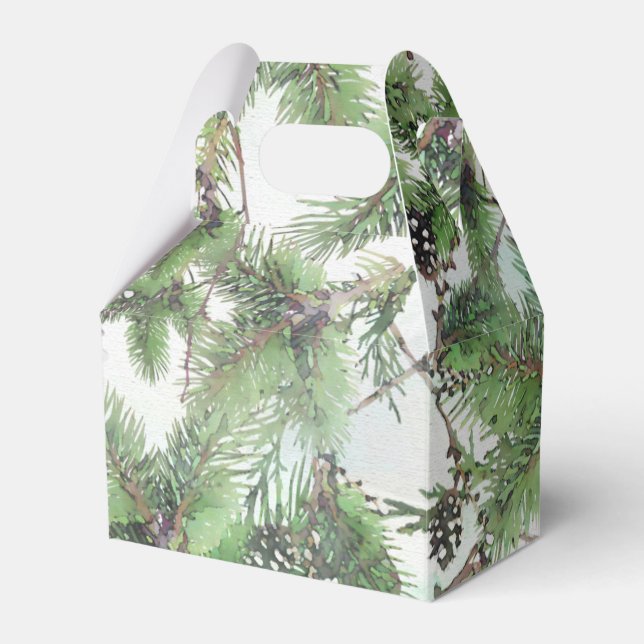 Holiday Green & Pine Cones Country Winter Wedding Favour Box (Front Side)