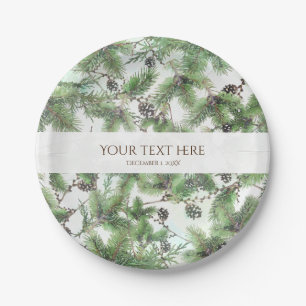 Holiday Green & Pine Cones Country Winter Wedding Paper Plate