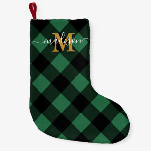 Holiday Green Plaid with Monogram and Name Small Christmas Stocking