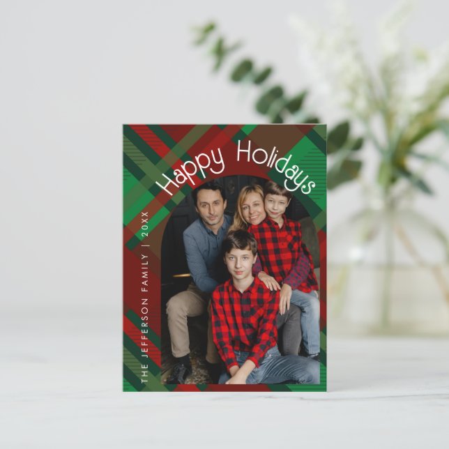 Holiday Green & Red Chequered Pattern Photo Postcard (Standing Front)