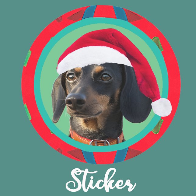 Holiday Green Red Your Dog or our Dachshund Photo  Classic Round Sticker (Creator Uploaded)