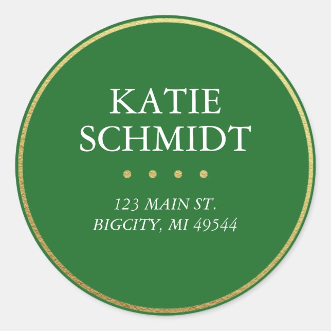 Holiday Green Return Address Label Faux Gold Foil (Front)
