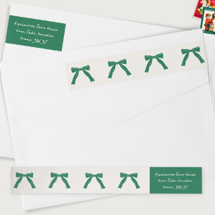 holiday green vintage bows on cream christmas wrap around label