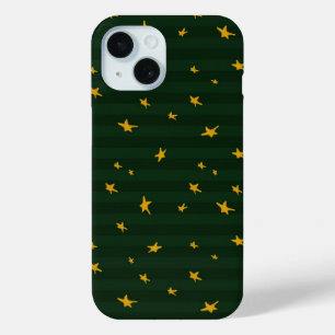 Holiday Green Yellow Stripe Star Christmas iPhone 15 Case