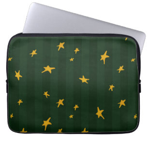 Holiday Green Yellow Stripe Star Christmas Laptop Sleeve