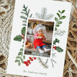 Holiday Greenery & Berry Photo Christmas Postcard