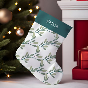 Holiday Greenery   Botanical Monogram Small Christmas Stocking