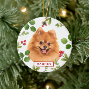 Holiday greenery Dog's photo   Ceramic Ornament