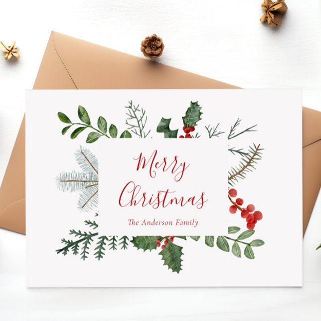 Holiday Greenery & Holly Berry Christmas Postcard (Creator Uploaded)