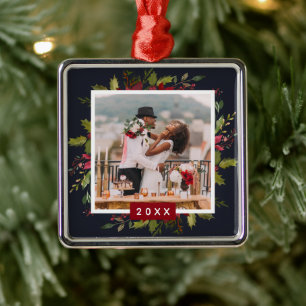Holiday Greenery Keepsake Photo Christmas Metal Ornament