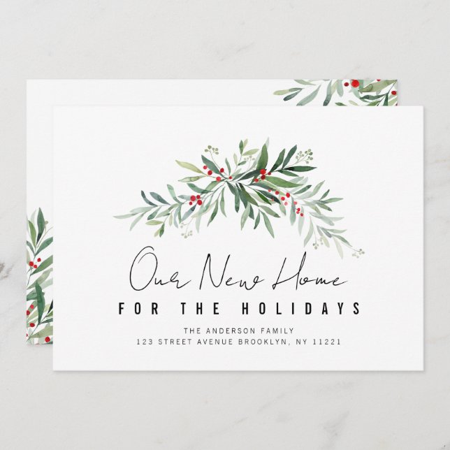 holiday greenery moving announcement card (Front/Back)