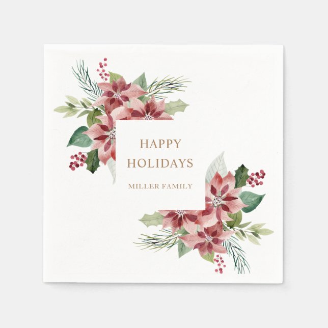 holiday greenery poinsettia christmas party napkin (Front)