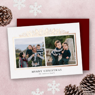 Holiday Greenery Rose Gold Foil 2 Photo Christmas