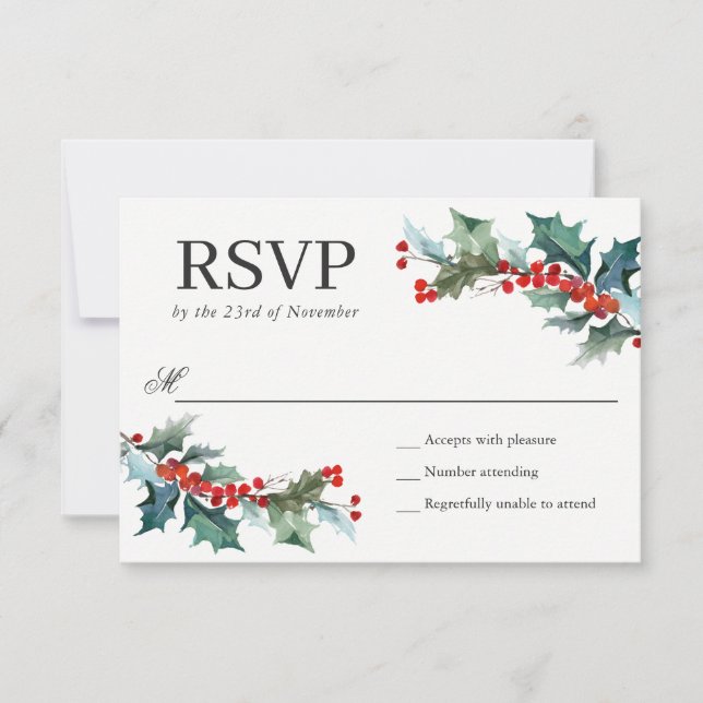 Holiday Greenery Watercolor Wedding RSVP (Front)