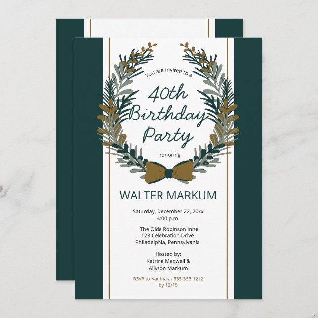 Holiday Greenery Wreath 40th Birthday Party Invitation (Front/Back)