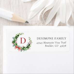 Holiday Greens Wreath Monogram Return Address Label