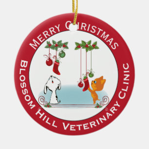Holiday Greeting Pets From Your Veterinary Clinic Ceramic Ornament