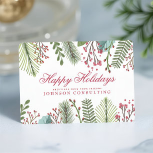 Holiday Greetings Watercolor Holly Foliage