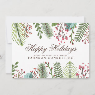 Holiday Greetings Watercolor Holly Foliage Card