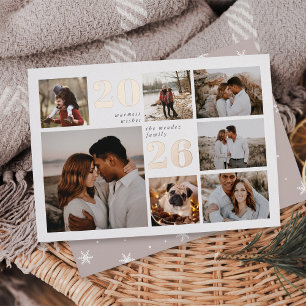 Holiday Grid Modern Photo Collage Foil Card