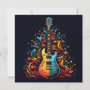 Holiday guitar Christmas tree greeting card