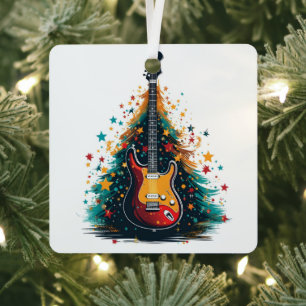 Holiday guitar Christmas tree metal ornament