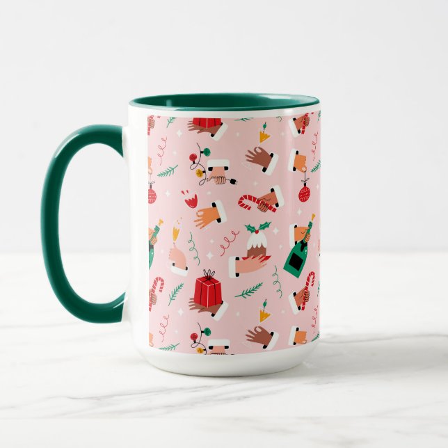 Holiday Hands Festive Celebration Pattern Mug (Left)