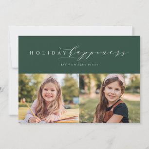 Holiday happiness elegant green two-photo card