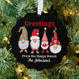 Holiday happy gnomes fun cute Family Tree Decoration Card