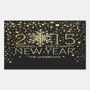 Holiday Happy New Year Snowflake Gold Confetti Rectangular Sticker