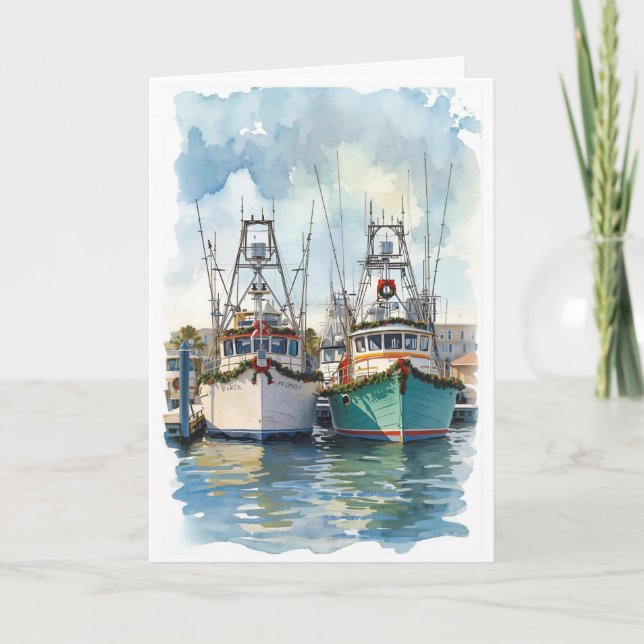 Holiday Harbour Watercolor Greeting Card (Front)