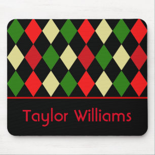 Holiday Harlequin Geometric Pattern Personalised Mouse Pad