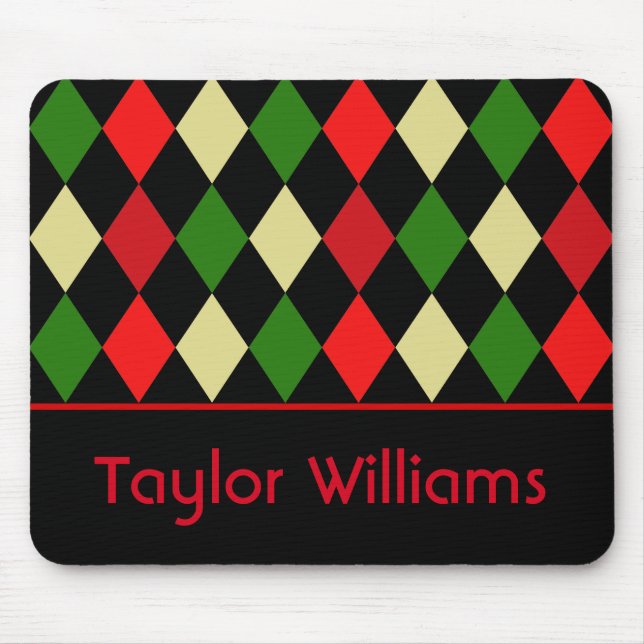 Holiday Harlequin Geometric Pattern Personalised Mouse Pad (Front)
