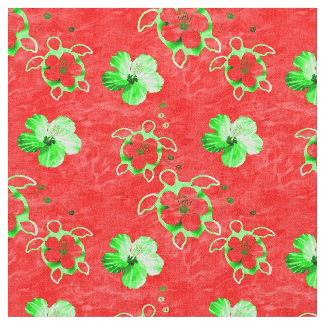 Holiday Hawaiian Honu Turtles Fabric (Close Up)