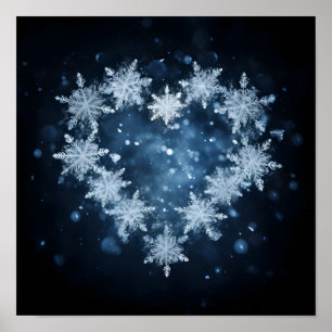 Holiday heart made of snowflakes poster