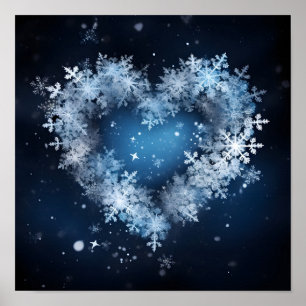 Holiday heart made of snowflakes poster