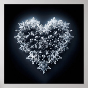 Holiday heart made of snowflakes poster