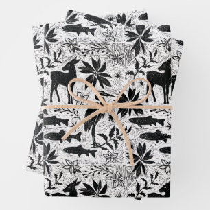 Holiday Heron and Deer Wrapping Paper Sheet
