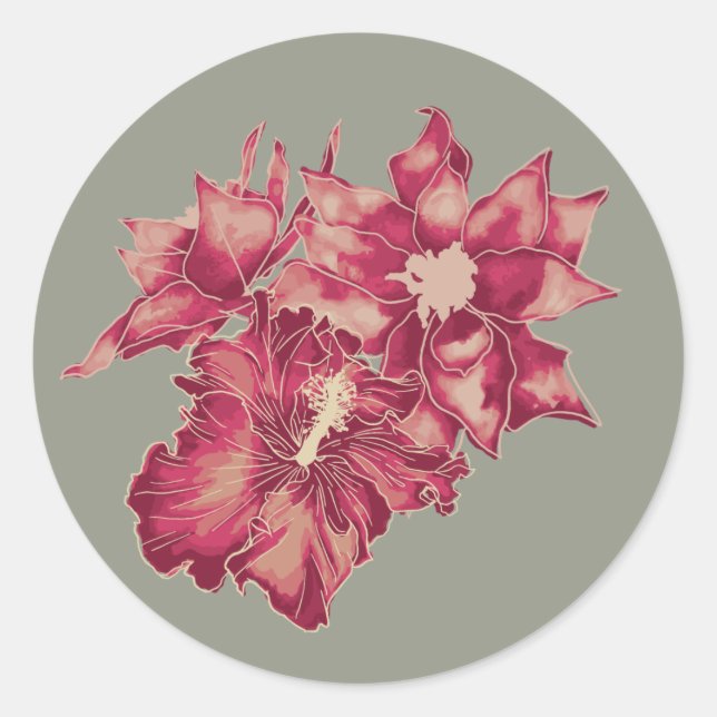 Holiday Hibiscus, Hawaiian Style Christmas Classic Round Sticker (Front)