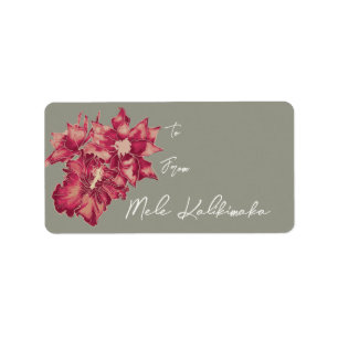Holiday Hibiscus, Hawaiian Style Christmas Gift Label