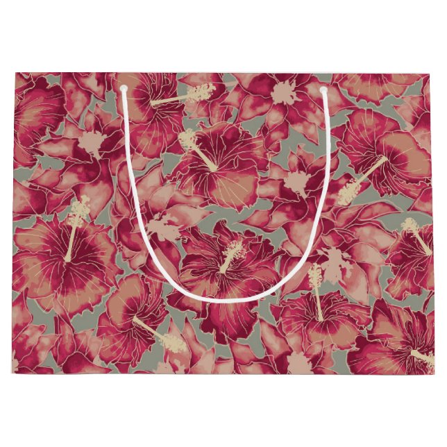 Holiday Hibiscus, Hawaiian Style Christmas  Large Gift Bag (Front)