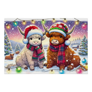 Holiday Highland Cows in Winter Wonderland Manga Poster