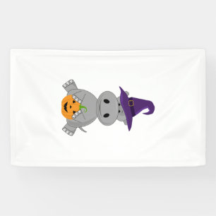 Holiday Hippo Halloween Witch Hippo Banner