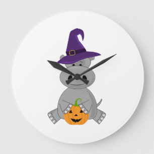 Holiday Hippo Halloween Witch Hippo Large Clock