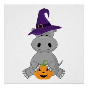 Holiday Hippo Halloween Witch Hippo Poster